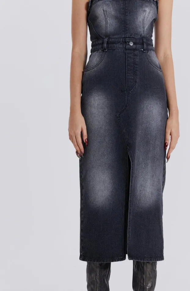 Midi Dresses Women Jaded London Liberty 2 In 1 Detachable Denim Black Midi Dress
