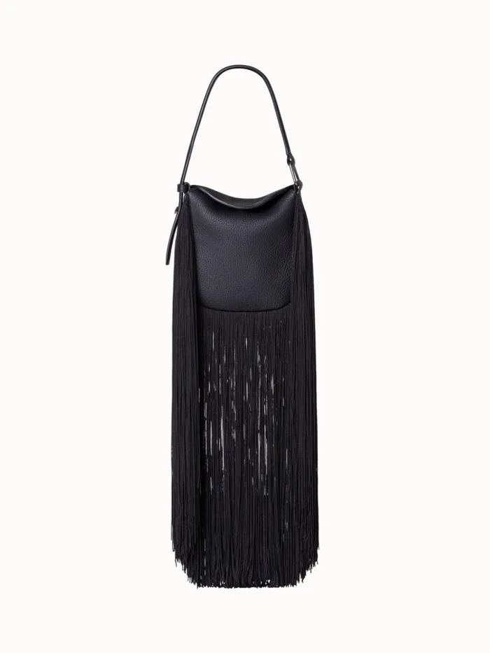 Mini Anna Hobo Bag In Leather With Fringes Black Women Akris Shoulder Bags