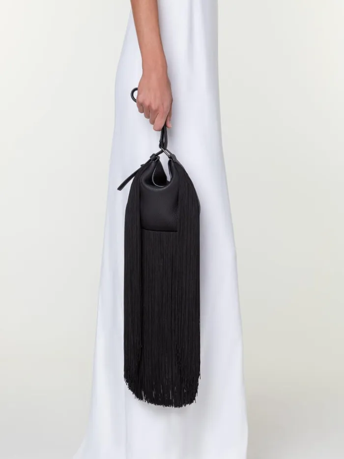 Mini Anna Hobo Bag In Leather With Fringes Black Women Akris Shoulder Bags