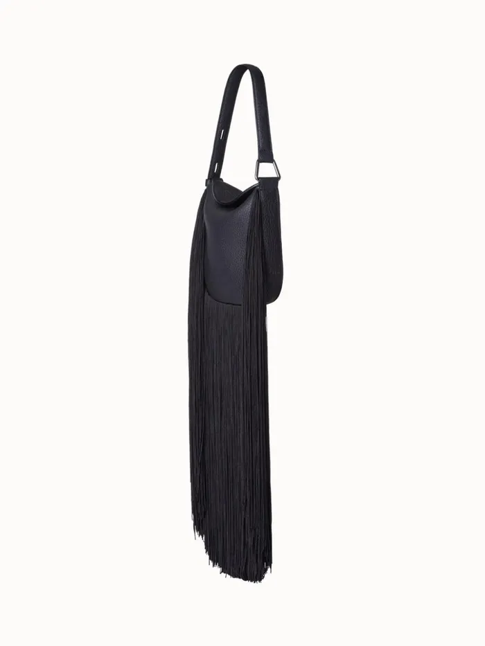 Mini Anna Hobo Bag In Leather With Fringes Black Women Akris Shoulder Bags