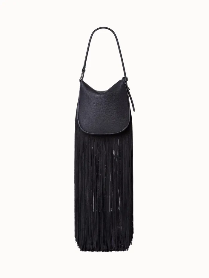 Mini Anna Hobo Bag In Leather With Fringes Black Women Akris Shoulder Bags