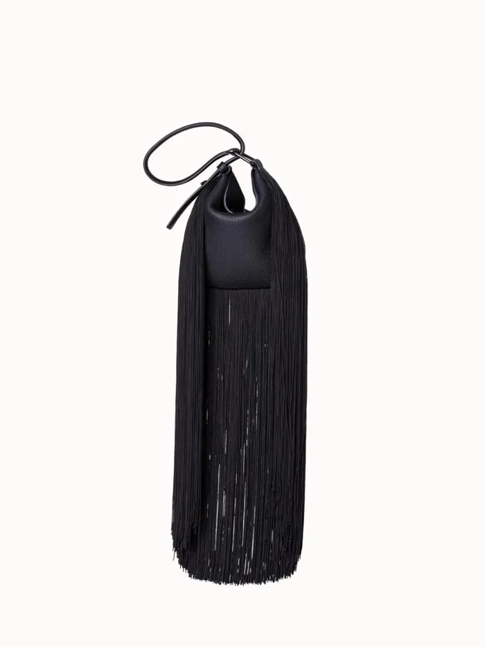 Mini Anna Hobo Bag In Leather With Fringes Black Women Akris Shoulder Bags