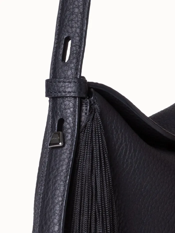 Mini Anna Hobo Bag In Leather With Fringes Black Women Akris Shoulder Bags