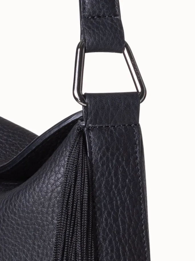 Mini Anna Hobo Bag In Leather With Fringes Black Women Akris Shoulder Bags