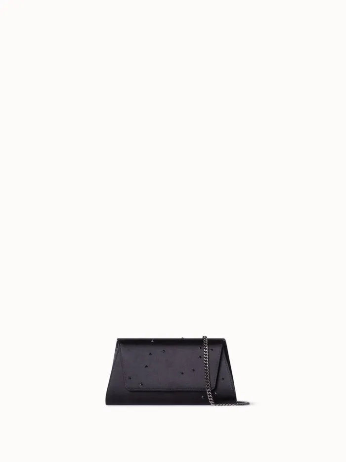 Mini Anouk Clutch In Satin And Leather With Swarovski Stars Black Women Akris Mini Bags