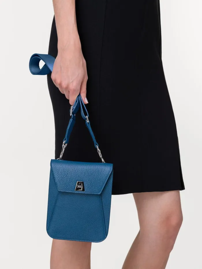 Mini Anouk Messenger Bag In Cervocalf Leather Pacific Denim Women Akris Mini Bags