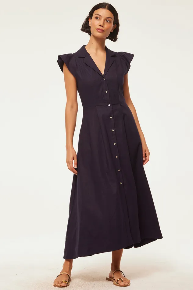 Misa Los Angeles Almaz Dress Navy Linen Women Dresses