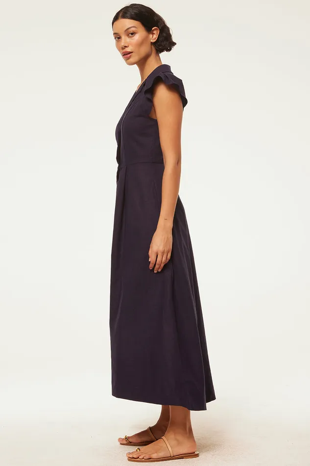 Misa Los Angeles Almaz Dress Navy Linen Women Dresses