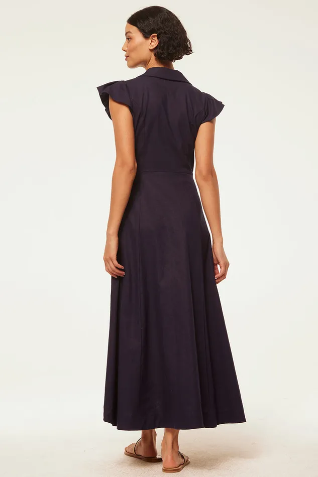 Misa Los Angeles Almaz Dress Navy Linen Women Dresses