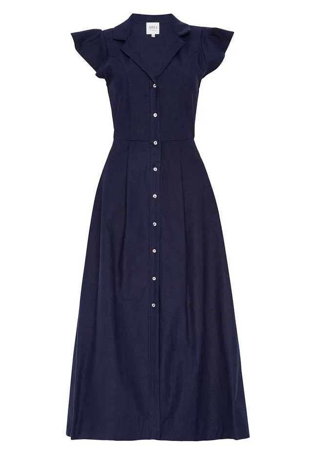 Misa Los Angeles Almaz Dress Navy Linen Women Dresses