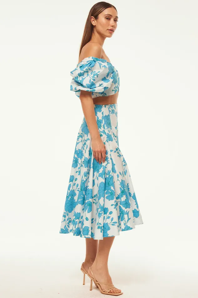 Misa Los Angeles Emma Skirt Turquoise Flora Poplin Women Skirts and Shorts