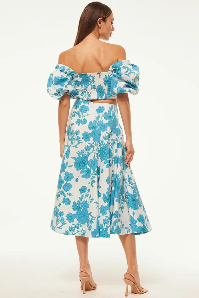 Misa Los Angeles Emma Skirt Turquoise Flora Poplin Women Skirts and Shorts