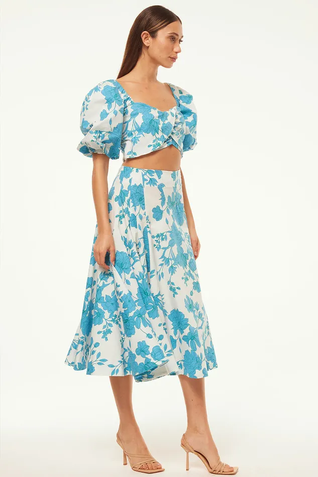 Misa Los Angeles Emma Skirt Turquoise Flora Poplin Women Skirts and Shorts