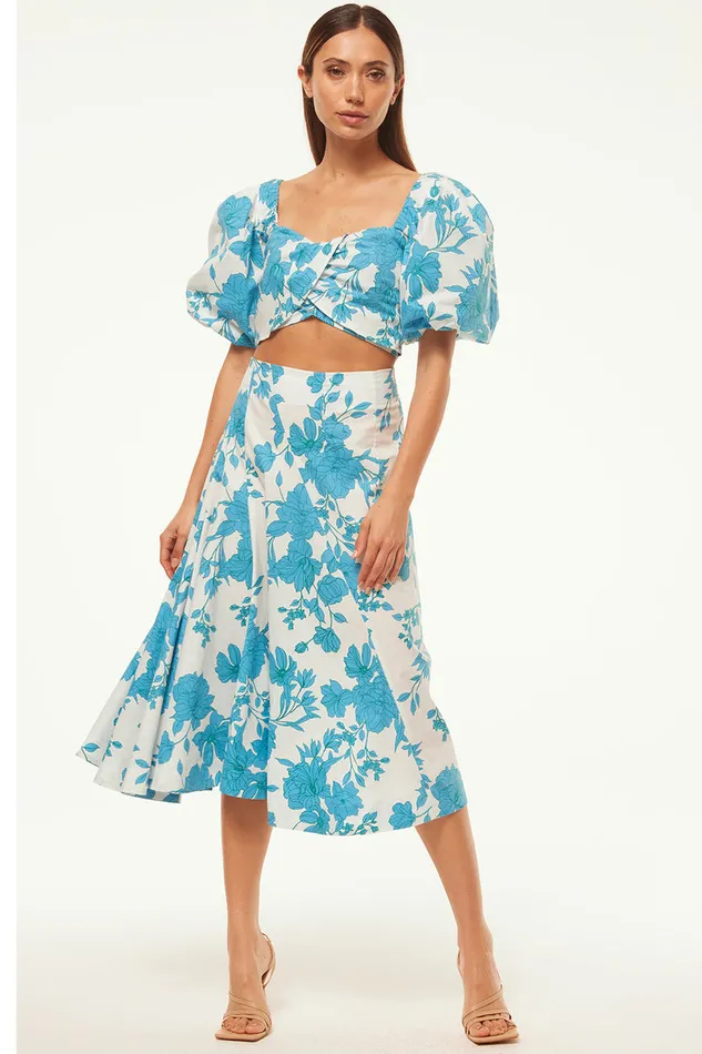 Misa Los Angeles Emma Skirt Turquoise Flora Poplin Women Skirts and Shorts