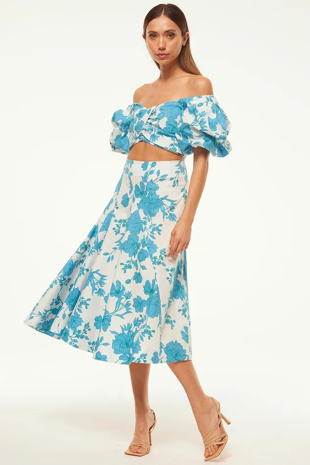 Misa Los Angeles Emma Skirt Turquoise Flora Poplin Women Skirts and Shorts