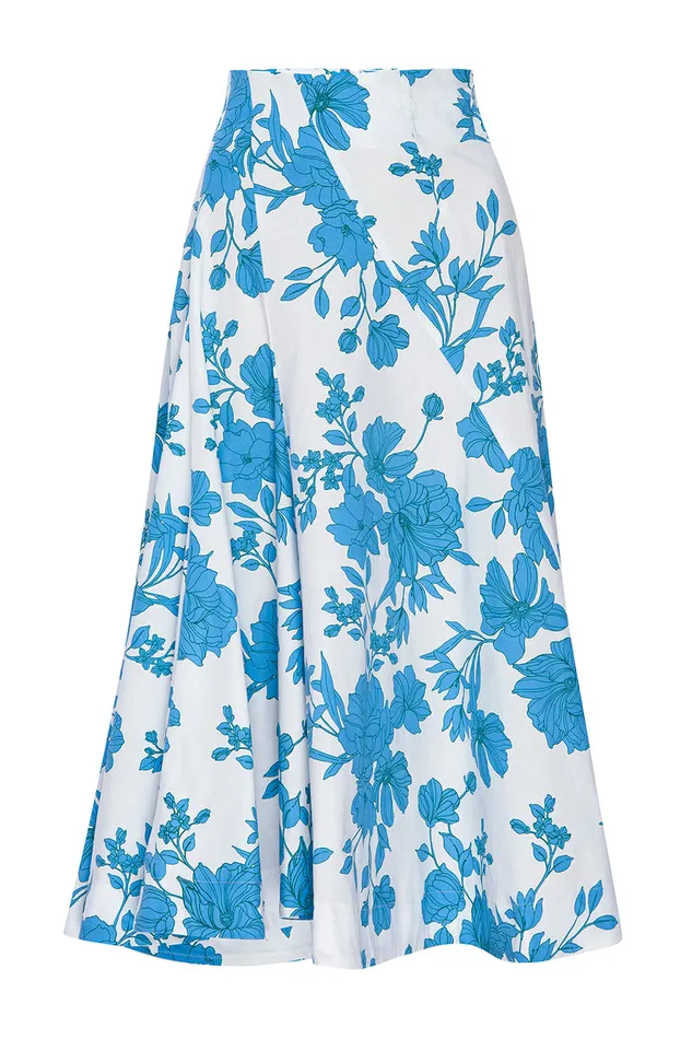Misa Los Angeles Emma Skirt Turquoise Flora Poplin Women Skirts and Shorts