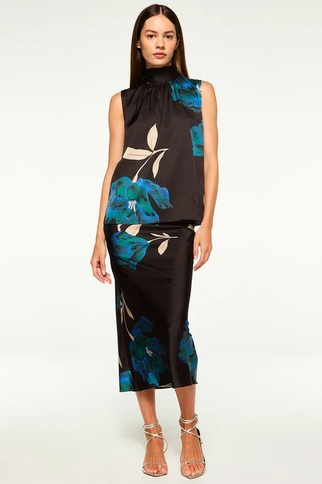 Misa Los Angeles Fay Skirt Nightshade Flora Satin Women Skirts and Shorts
