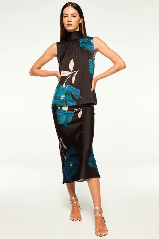 Misa Los Angeles Fay Skirt Nightshade Flora Satin Women Skirts and Shorts