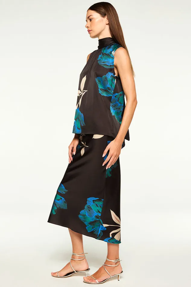 Misa Los Angeles Fay Skirt Nightshade Flora Satin Women Skirts and Shorts