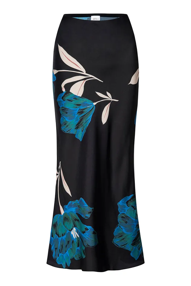 Misa Los Angeles Fay Skirt Nightshade Flora Satin Women Skirts and Shorts