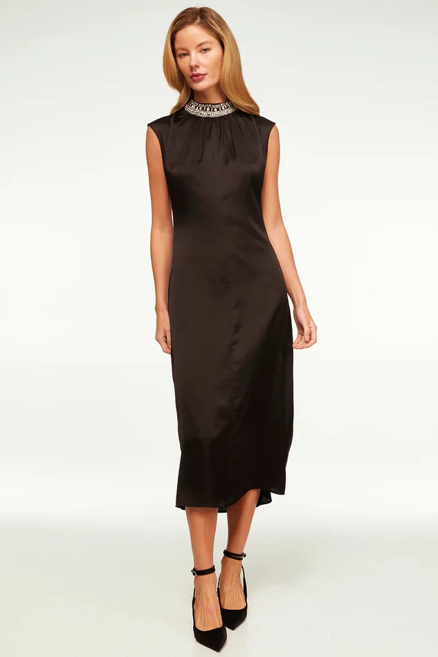 Misa Los Angeles Kira Dress Black Satin Women Dresses