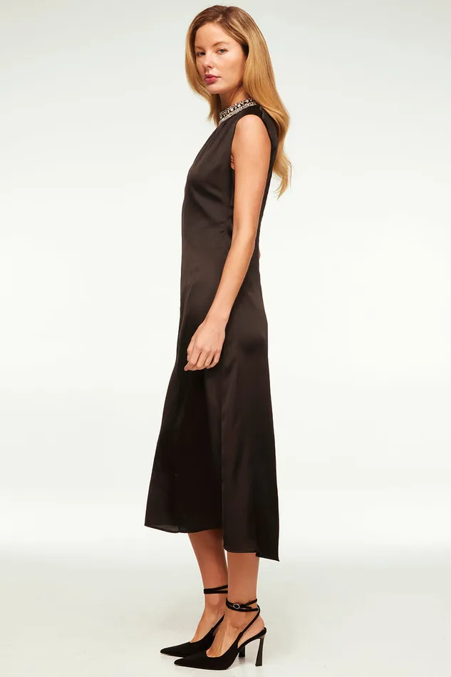 Misa Los Angeles Kira Dress Black Satin Women Dresses