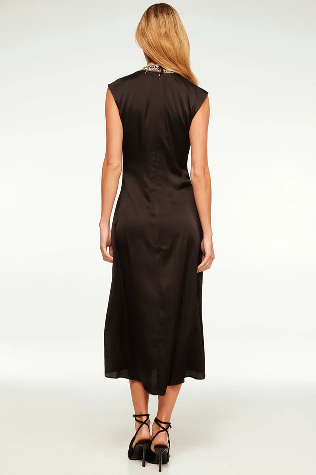 Misa Los Angeles Kira Dress Black Satin Women Dresses