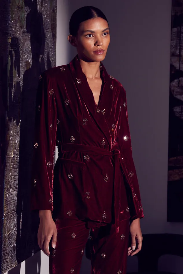 Misa Los Angeles Lena Blazer Garnet Velvet Women Matching Sets