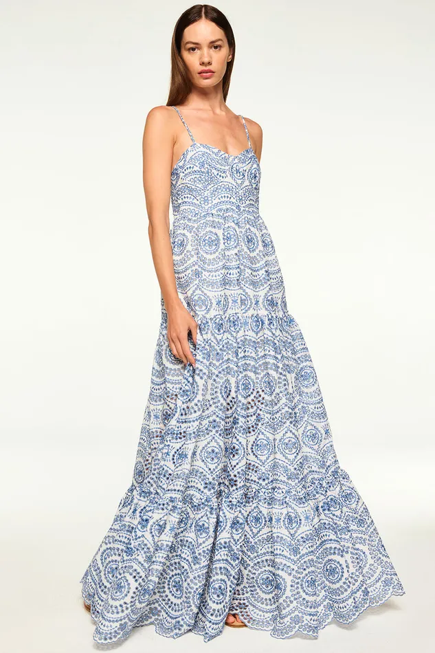 Misa Los Angeles Mariana Dress Blue Embroidered Eyelet Women Dresses