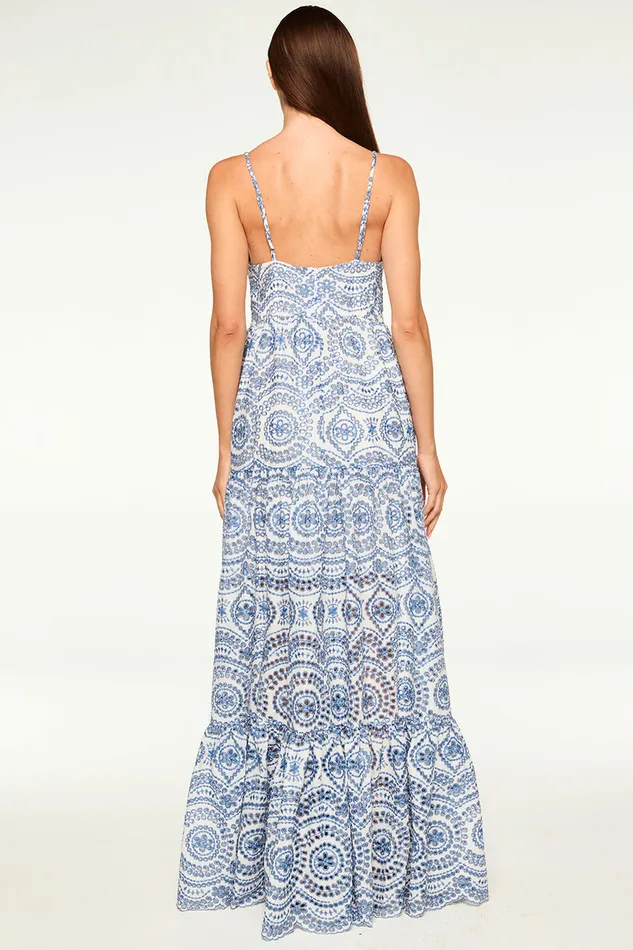 Misa Los Angeles Mariana Dress Blue Embroidered Eyelet Women Dresses