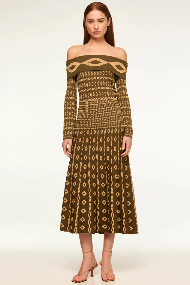 Misa Los Angeles Milani Skirt Olive Geo Stripe Women Skirts and Shorts