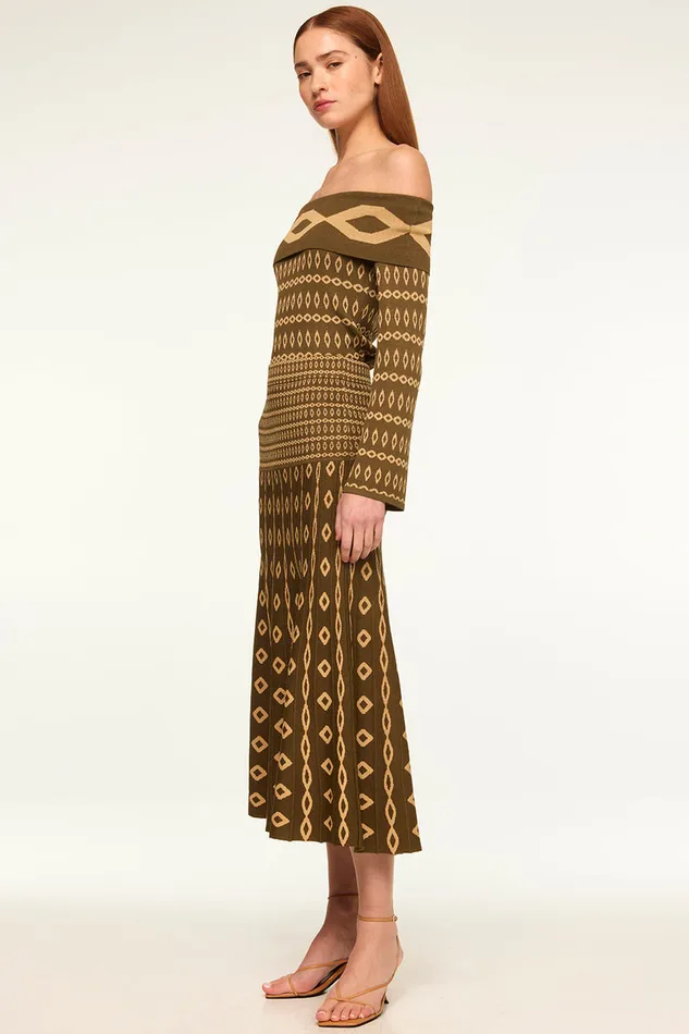 Misa Los Angeles Milani Skirt Olive Geo Stripe Women Skirts and Shorts