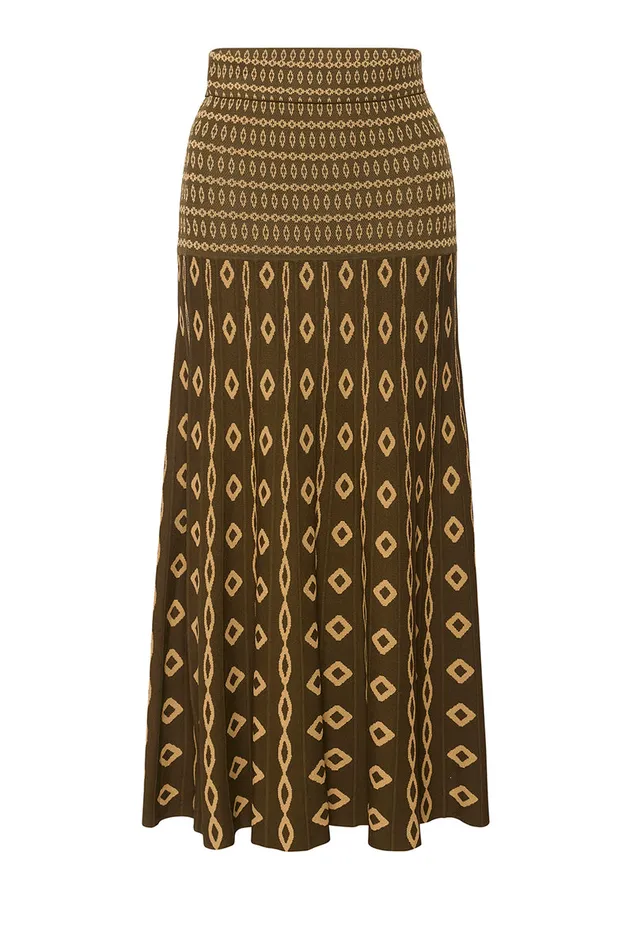 Misa Los Angeles Milani Skirt Olive Geo Stripe Women Skirts and Shorts