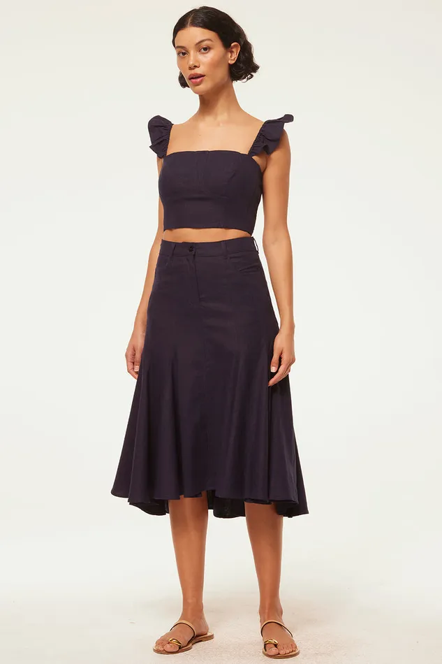 Misa Los Angeles Miya Top Navy Linen Women Tops