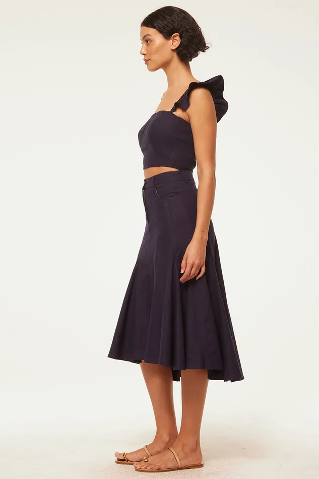 Misa Los Angeles Miya Top Navy Linen Women Tops