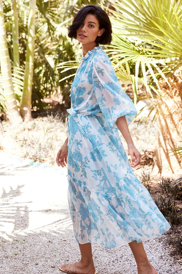 Misa Los Angeles Olivia Dress Turquoise Flora Chiffon Women Dresses