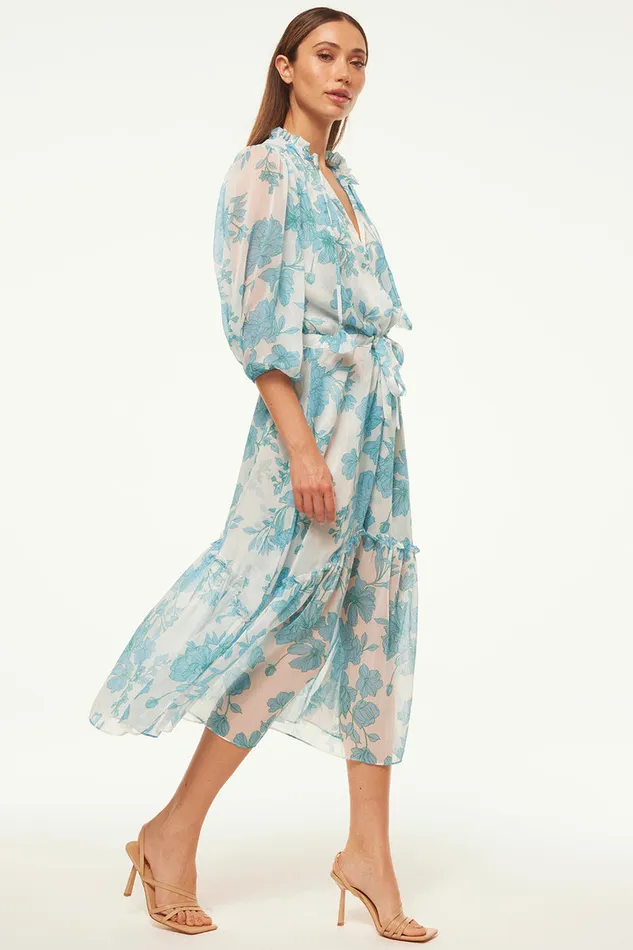 Misa Los Angeles Olivia Dress Turquoise Flora Chiffon Women Dresses