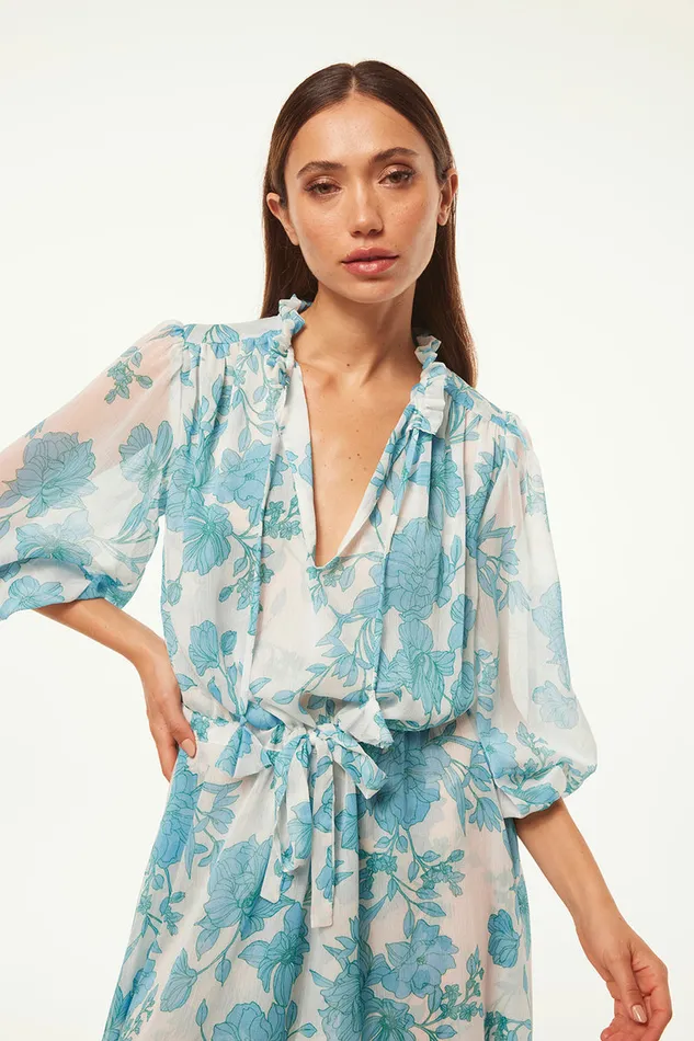 Misa Los Angeles Olivia Dress Turquoise Flora Chiffon Women Dresses