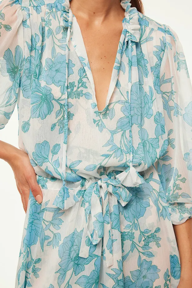 Misa Los Angeles Olivia Dress Turquoise Flora Chiffon Women Dresses
