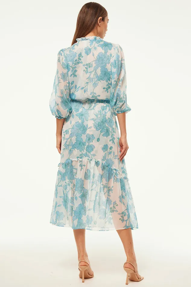 Misa Los Angeles Olivia Dress Turquoise Flora Chiffon Women Dresses
