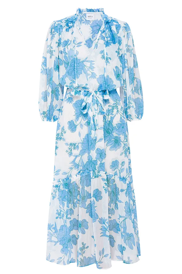 Misa Los Angeles Olivia Dress Turquoise Flora Chiffon Women Dresses