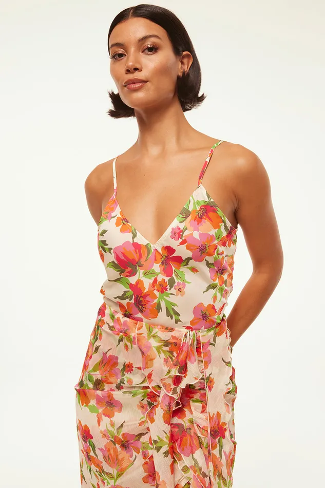 Misa Los Angeles Rena Top Palmarei Blooms Satin Women Tops
