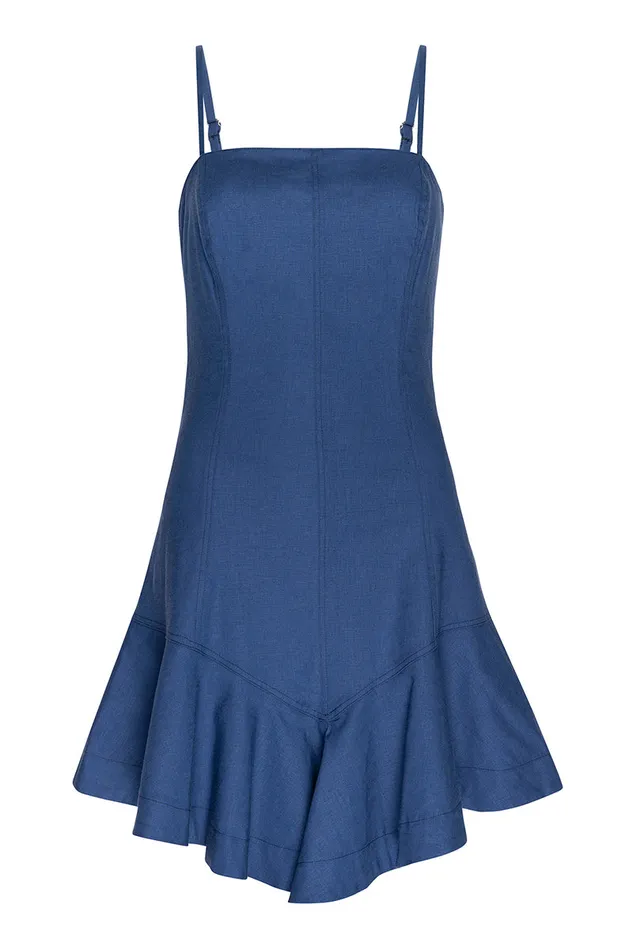 Misa Los Angeles Rita Dress Blue Linen Women Dresses