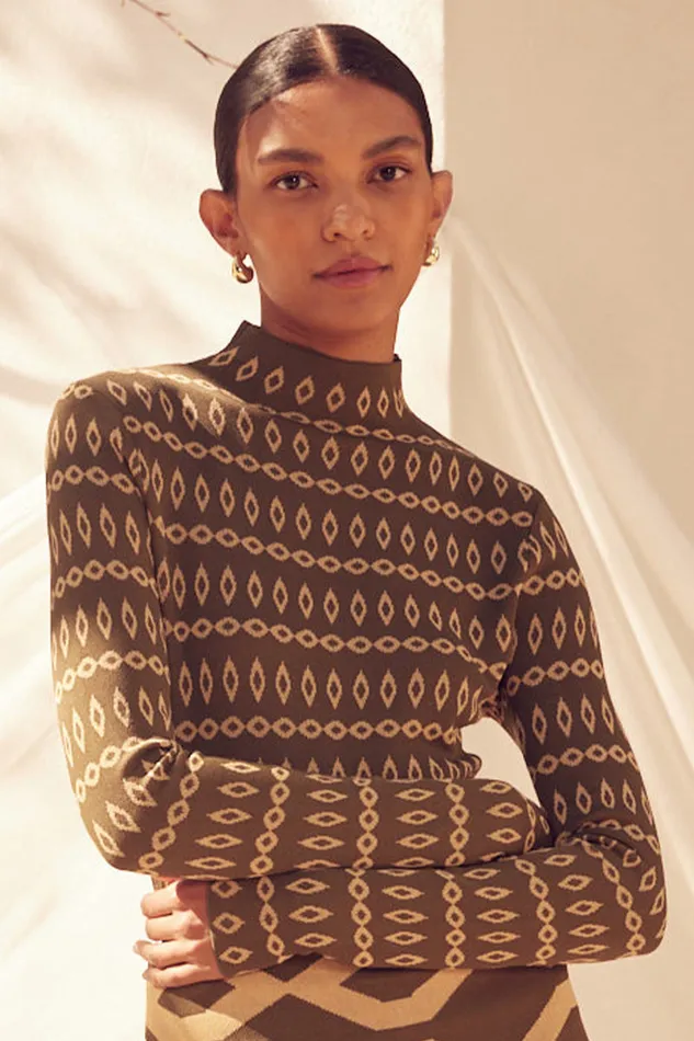 Misa Los Angeles River Top Olive Geo Stripe Women Tops