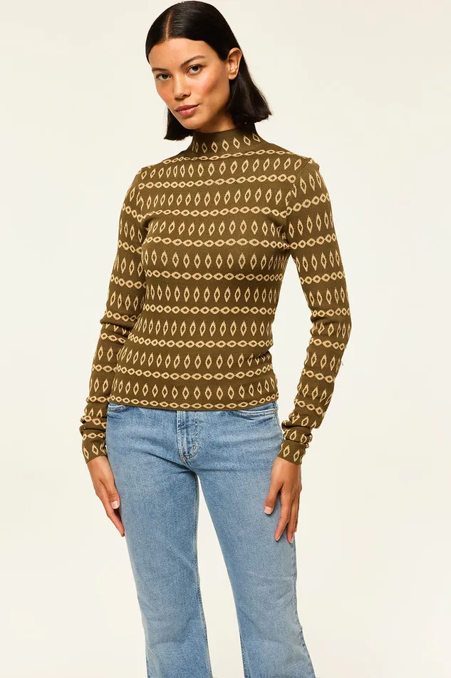 Misa Los Angeles River Top Olive Geo Stripe Women Tops