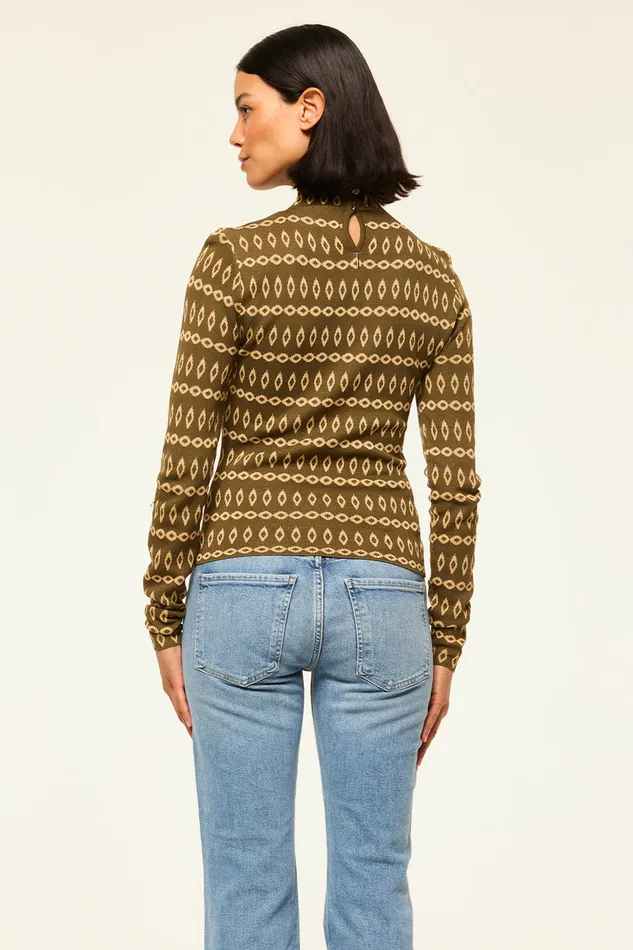 Misa Los Angeles River Top Olive Geo Stripe Women Tops