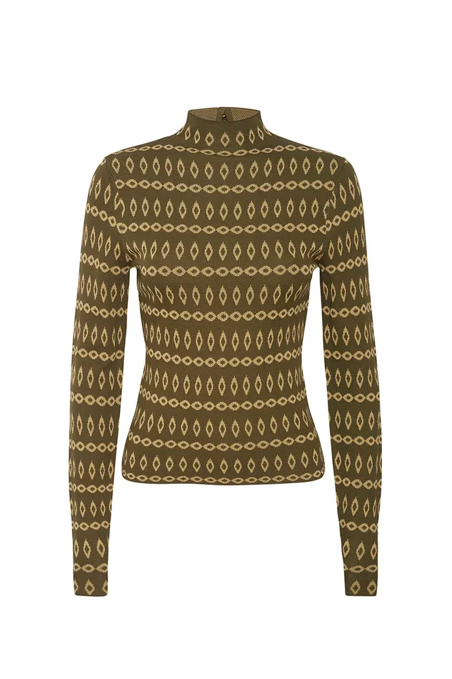 Misa Los Angeles River Top Olive Geo Stripe Women Tops