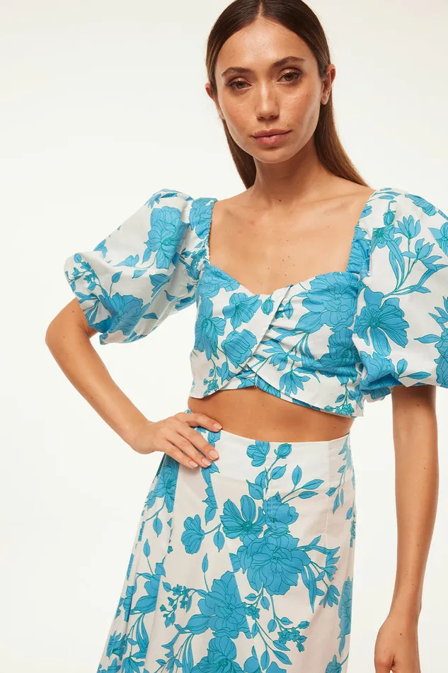 Misa Los Angeles Rori Top Turquoise Flora Poplin Women Tops