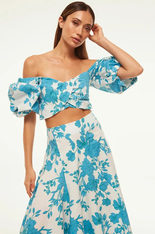 Misa Los Angeles Rori Top Turquoise Flora Poplin Women Tops