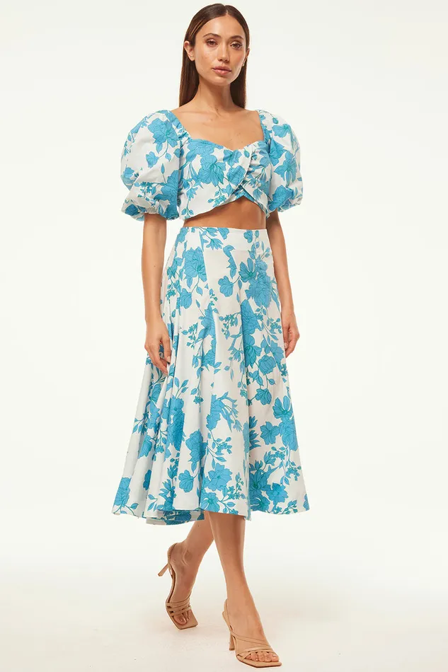 Misa Los Angeles Rori Top Turquoise Flora Poplin Women Tops